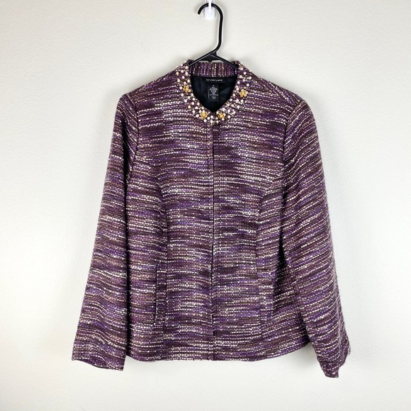 Lane Bryant, Plus Size 16 Tweed Jacket Purple NWOT Lined Beaded Neckline - Picture 2 of 15